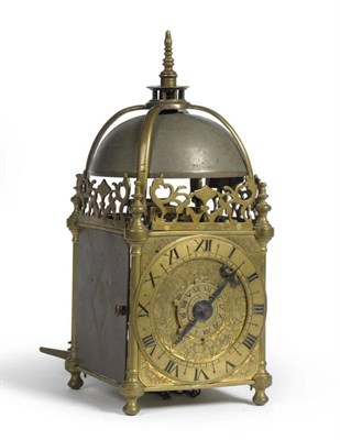 Lot 1164 - A Brass Striking Lantern Clock, four posted movement with verge escapement and outside...