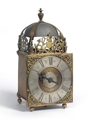 Lot 1165 - A Brass Thirty Hour Lantern Clock, circa 1750, four posted movement converted to anchor...