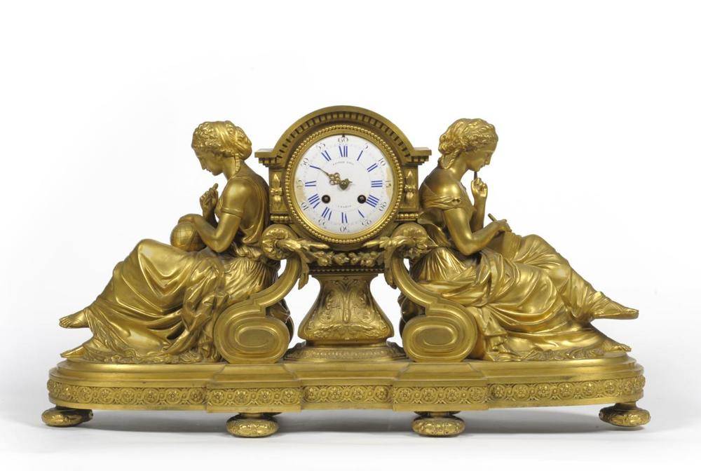 Clock Signed Fs Lot 1166 - A Gilt Bronze Striking Mantel Clock, signed