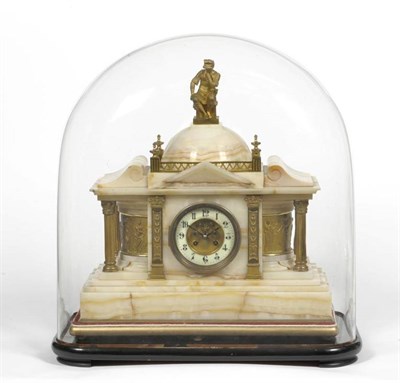 Lot 1168 - A Marble Striking Mantel Clock, circa 1890, surmounted by a seated figure of a gentleman in...