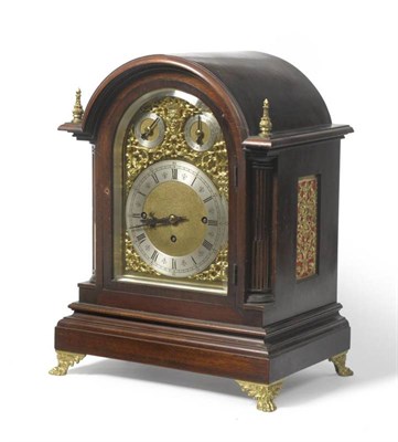 Lot 1187 - A Mahogany Chiming Table Clock, circa 1890, arched case with pierced side sound frets, raised...