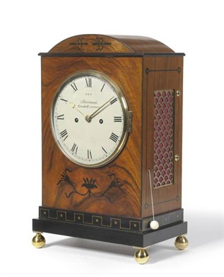 Lot 1190 - A Walnut Striking Table Clock, arched case with brass and ebony inlay, pierced side sound...