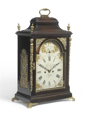 Lot 1192 - An Ebonised Striking Table Clock, signed Willm Rust, Hull, circa 1790, inverted bell top with...