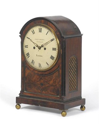 Lot 1201 - A Regency Mahogany Striking Table Clock, signed John Moore, Clerkenwell, London, arched top...