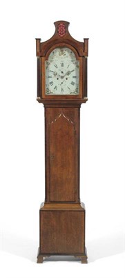 Lot 1205 - An Oak Eight Day Longcase Clock, Geo Brown Beverly, circa 1820, pagoda pediment, arched trunk door