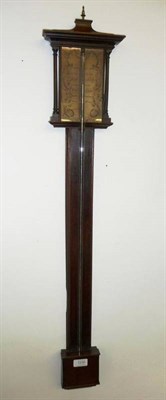 Lot 1230 - A Mahogany Stick Barometer, visible mercury tube, turned side columns, boxed cistern cover,...