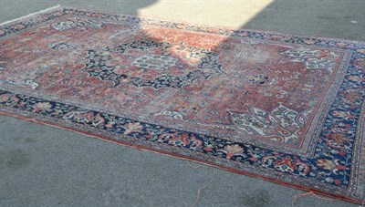 Lot 1266 - Mahal Carpet West Persia The terracotta field of floral vines centred by an indigo and salmon...