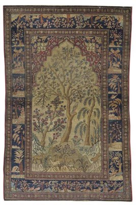 Lot 1282 - Isfahan Prayer Rug Central Persia The ivory field with central tree of life flanked by further...