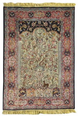 Lot 1289 - Rare Tabriz Souf Prayer Rug Persian Azerbaijan The silver blue field with central hanging...