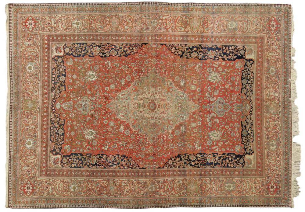 Lot 1294 - Fine Mohtasham Kashan Carpet  Central Persia The soft terracotta field richly decorated with...