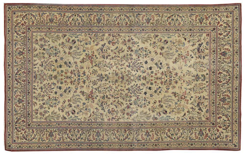 Lot 1295 - Fine Tudesh Nain Rug Central Persia The cream field with a one way design of naturalistic flowering
