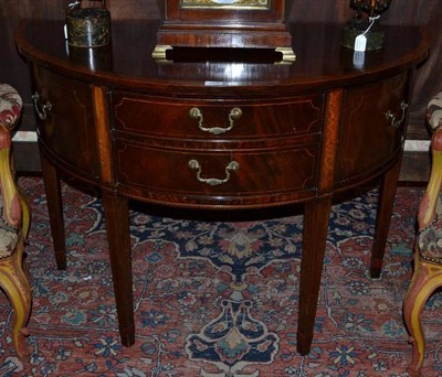 Lot 1314 - A George III Style Mahogany, Satinwood and Boxwood Strung Demi-Lune Sideboard, late 19th...