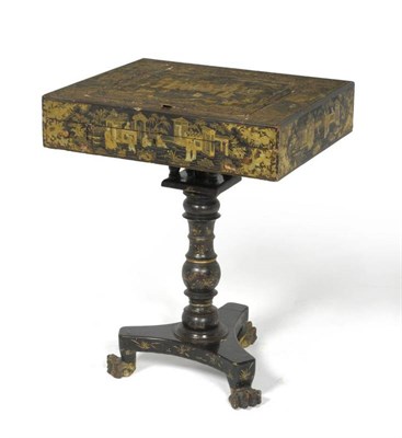 Lot 1322 - A Chinese Gilt and Black Pedestal Games Table, early 19th century, richly painted with Oriental...