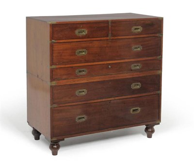 Lot 1344 - A Late 19th Century Mahogany and Brass Bound Secretaire Campaign Chest, with two short and one deep