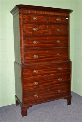 Lot 1371 - A George III Mahogany Chest on Chest, late 18th century, the bold cornice above two short and three