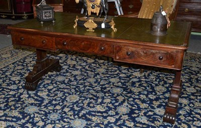 Lot 1373 - A Victorian Mahogany Library Writing Table, late 19th century, with inset green leather skiver,...