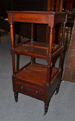 Lot 1375 - A Victorian Mahogany Three-Tier Whatnot, mid 19th century, of square form with double easel and...