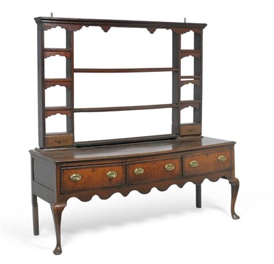 Lot 1396 - An 18th Century Oak and Mahogany Crossbanded Sideboard Dresser, with three frieze drawers above...