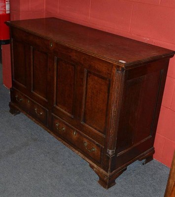 Lot 1401 - A George III Joined Oak and Mahogany Crossbanded Chest, late 18th century, the hinged lid above...