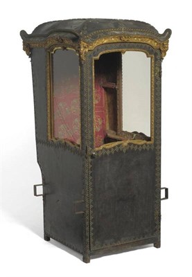 Lot 1405 - A North European 18th Century Carved Giltwood and Polychrome Decorated Sedan Chair, covered in...