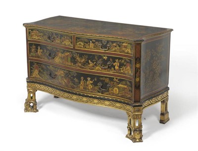 Lot 1412 - An 18th Century Style Gilt Japanned and Chinoiserie Decorated Serpentine Shaped Commode and...