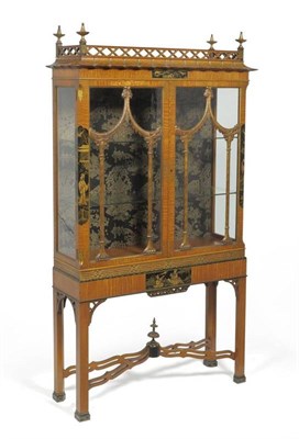 Lot 1413 - A Chinese Chippendale Revival Satinwood and Japanned Display Cabinet on Stand, early 20th...