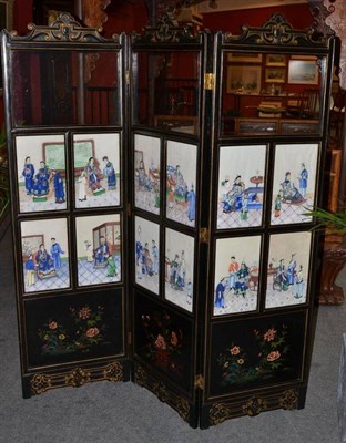 Lot 1427 - A Chinese Ebonised and Parcel Gilt Three-Leaf Dressing Screen, late 19th/early 20th century,...