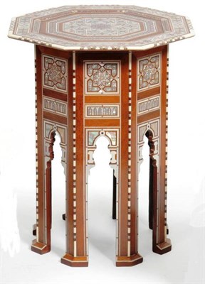 Lot 1436 - An Islamic Rosewood Veneered, Ivory and Mother-of-Pearl Occasional Table, late 19th century, of...