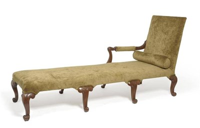 Lot 1451 - A George II Style Mahogany Day Bed, later recovered in brown velvet fabric, with an acanthus carved