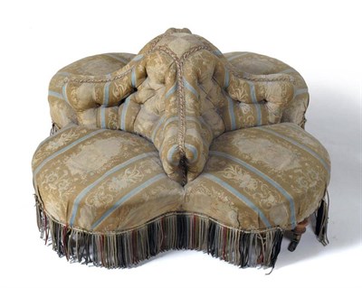 Lot 1461 - A Victorian Four-Seater Conversation Settee, mid 19th century, covered in original fabric, with...