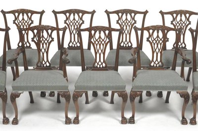 Lot 1474 - Arthur Brett of Norwich: A Set of Sixteen Mahogany Chippendale Style Dining Chairs, circa 1990, the