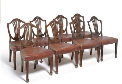 Lot 1475 - A Set of Six Mahogany Hepplewhite Style Dining Chairs, late 19th century, with humpback top...