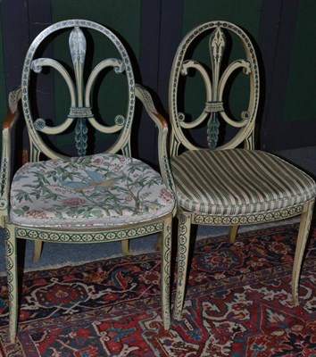 Lot 1476 - A Set of Four Neo-Classical Style Polychrome Painted Dining Chairs, late 19th century, the...