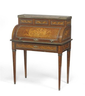 Lot 1484 - A Louis XVI Transitional Style Kingwood, Floral Marquetry and Parquetry Cylinder Bureau, late...