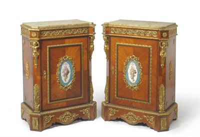 Lot 1488 - A Pair of Louis XVI Style Tulipwood, Purple Heart and Ormolu Mounted Meubles d'Appui, late 19th...