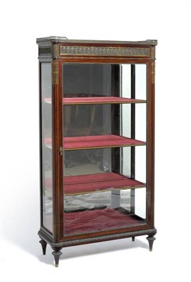 Lot 1490 - A French Mahogany and Ormolu Mounted Vitrine, in Louis XV style, the top with three-quarter...