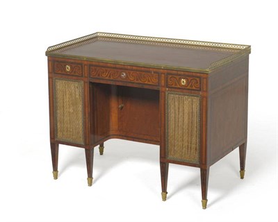 Lot 1494 - A Louis XVI Style Mahogany, Kingwood and Tulipwood Banded Kneehole Desk, late 19th century, the...