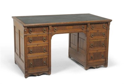 Lot 1498 - A Gillow & Co of Lancaster Aesthetic Oak Desk, circa 1878, the top drawer stamped and numbered...