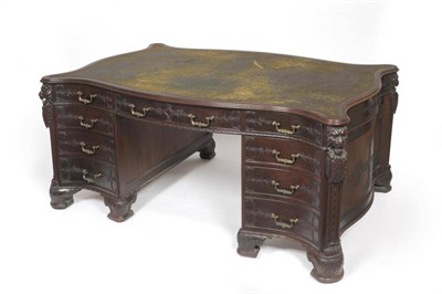 Lot 1513 - A Gillows of Lancaster Carved Mahogany Serpentine Shaped Partners' Desk, circa 1878, the...