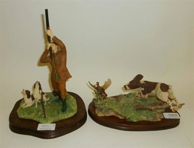 Lot 1003 - Border Fine Arts 'Reaching for the High Bird' shooting with liver and white spaniels, model No....