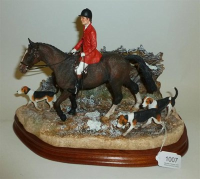 Lot 1007 - Border Fine Arts 'Boxing Day Meet' huntsman on bay horse with three hounds and fox, model no. BO876