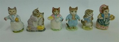 Lot 1066 - Six Beswick Beatrix Potter Cats: 'Cousin Ribby', BP3a; 'Tabitha Twitchit and Miss Moppet' Bp3b;...