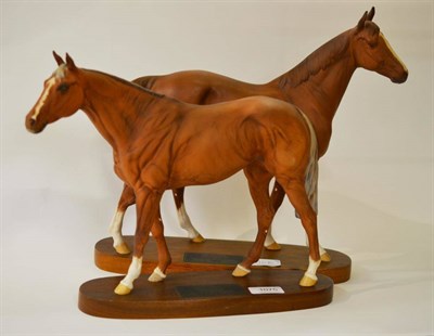 Lot 1075 - Two Beswick Race Horses, Grundy, model No. 2558, chestnut matt, 28.5cm high on wood plinth and...