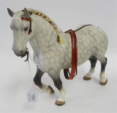 Lot 1081 - Beswick Percheron Horse, model No. 2464, dapple grey matt horse in show harness, 24.7cm high