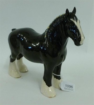Lot 1096 - Beswick Black Shire Mare with four white socks, Beswick Collectors Club model No. 818 with blue and