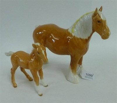 Lot 1099 - Beswick Palomino Shire Mare and Foal, mare, model No. 818, issued 1961 - 1973, gloss, 21.6cm...