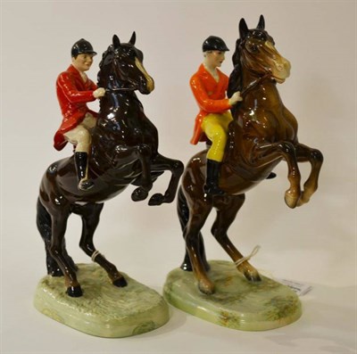 Lot 1134 - Beswick Huntsman on Rearing Brown Horse, model No. 868 first version, with orange coat and...