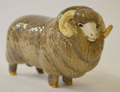 Lot 1154 - Beswick Merino Ram, model No. 1917, issued 1964 to 1967, grey with cream horns and white face,...