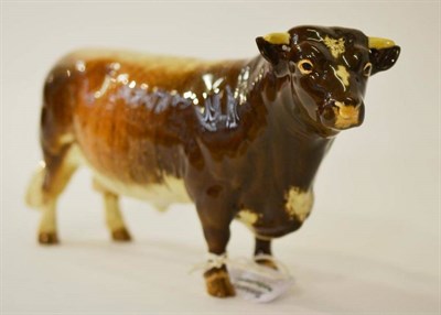 Lot 1162 - Beswick Dairy Shorthorn Bull Ch. 'Gwersylt Lord Oxford 74th', model No. 1504, brown with cream...