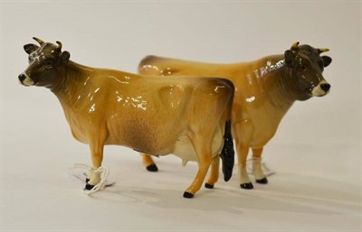 Lot 1163 - Beswick Jersey Bull Ch. 'Dunsley Coy Boy', model No. 1422; Beswick Jersey Cow Ch. 'Newton...